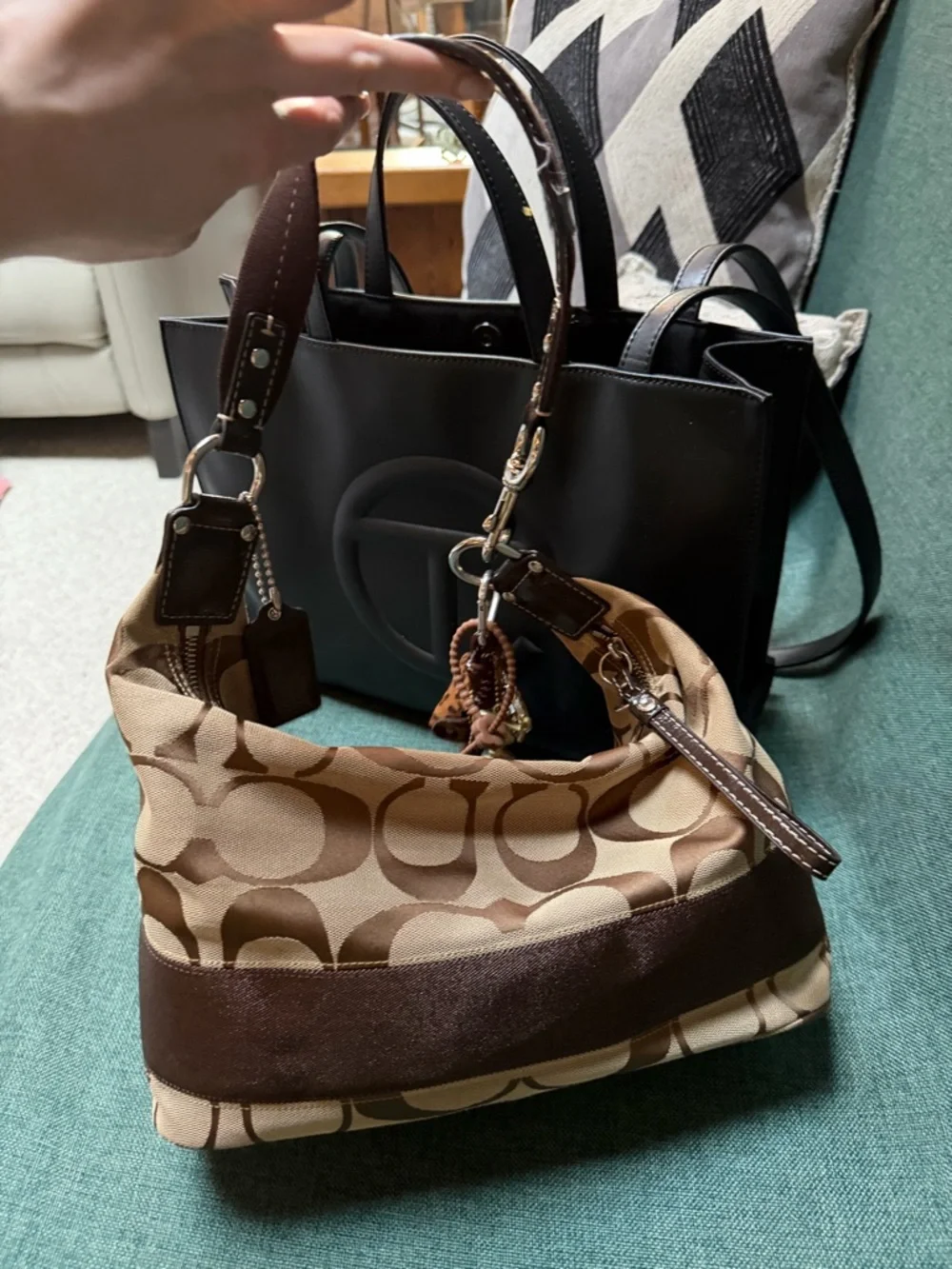 Coach Signature Stripe Hobo Bag F1182-F17434 Canvas Leather Medium - Picture 4 of 8